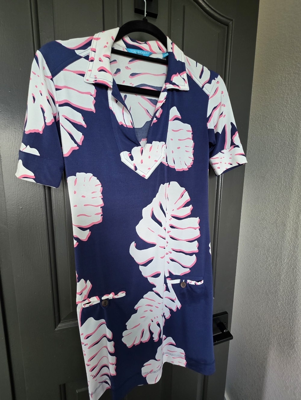 Tory Richard Navy White and Pink Tropical Jaxson Dress